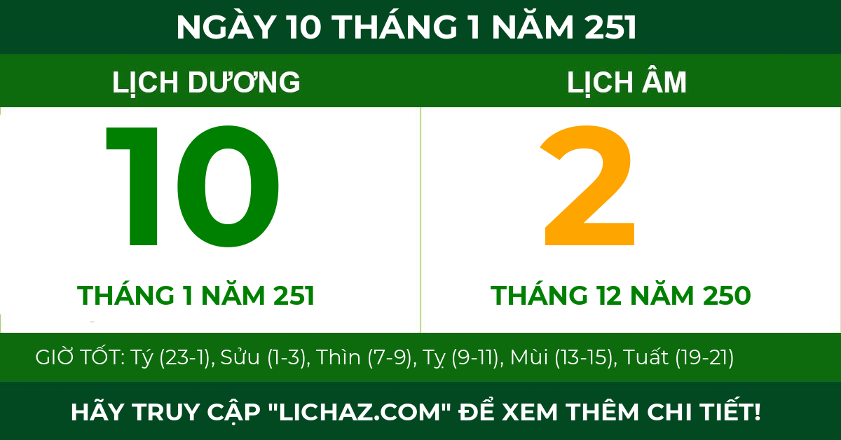 lịch âm ngày 10 tháng 1 năm 251
