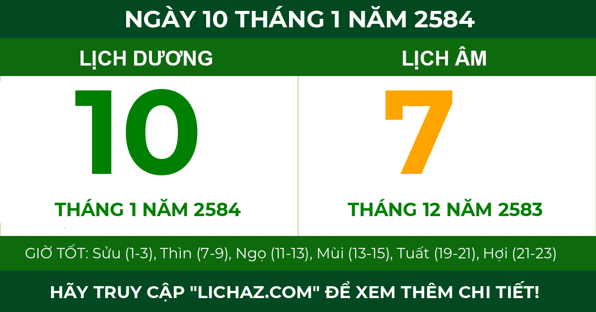 lịch âm ngày 10 tháng 1 năm 2584
