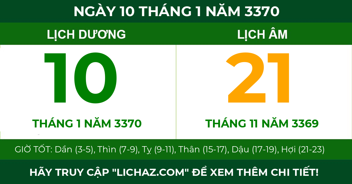 lịch âm ngày 10 tháng 1 năm 3370