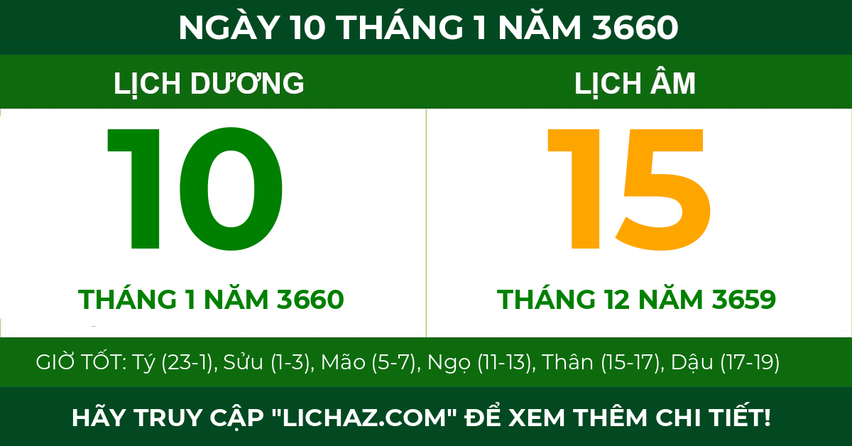 lịch âm ngày 10 tháng 1 năm 3660
