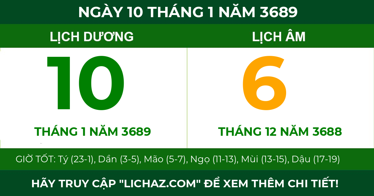lịch âm ngày 10 tháng 1 năm 3689