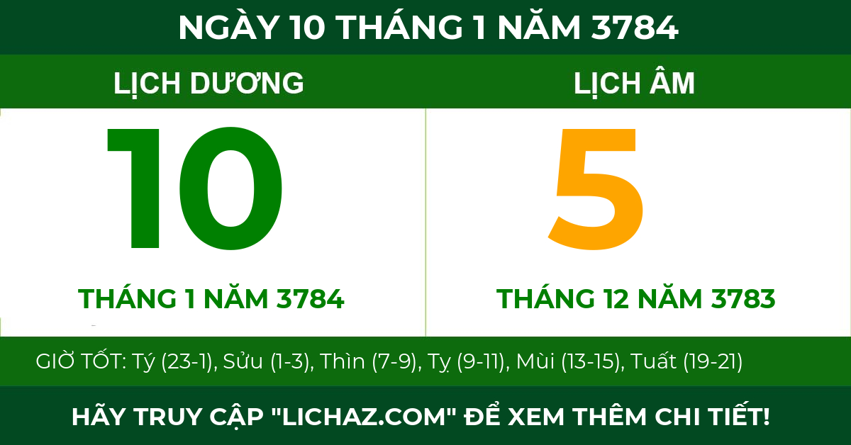 lịch âm ngày 10 tháng 1 năm 3784
