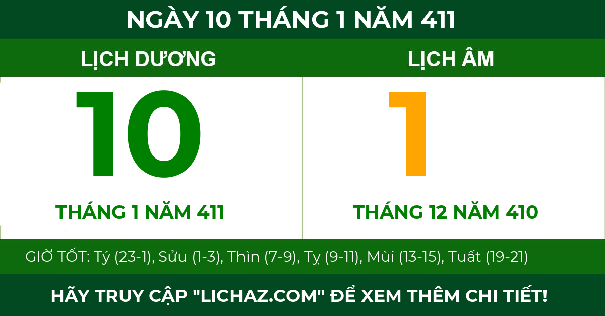 lịch âm ngày 10 tháng 1 năm 411