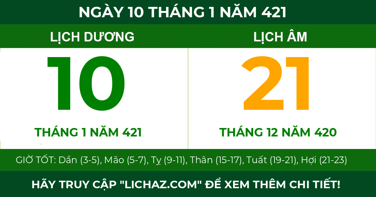 lịch âm ngày 10 tháng 1 năm 421
