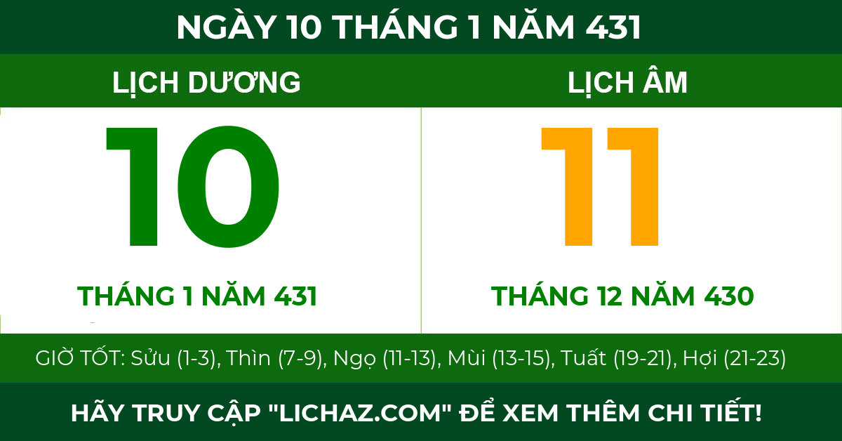 lịch âm ngày 10 tháng 1 năm 431