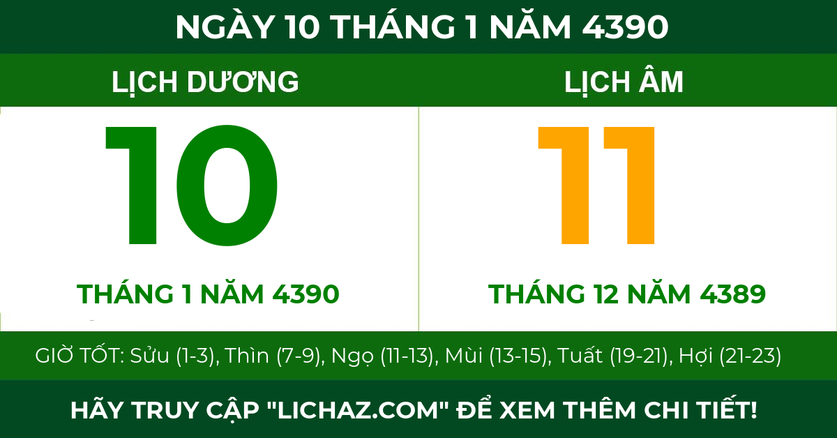 lịch âm ngày 10 tháng 1 năm 4390