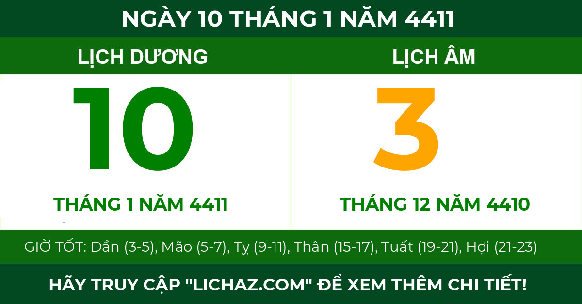 lịch âm ngày 10 tháng 1 năm 4411