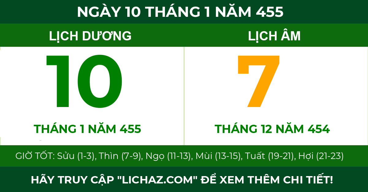 lịch âm ngày 10 tháng 1 năm 455