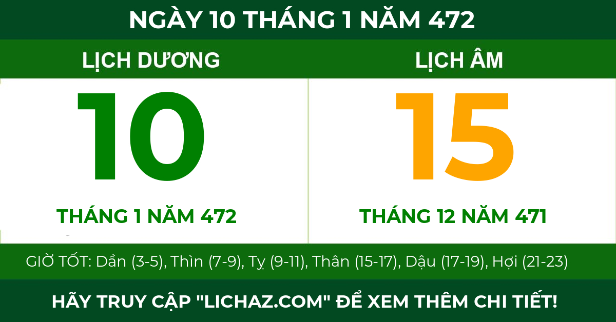 lịch âm ngày 10 tháng 1 năm 472