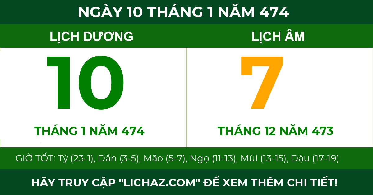 lịch âm ngày 10 tháng 1 năm 474