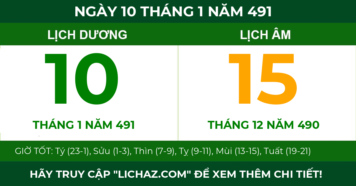 lịch âm ngày 10 tháng 1 năm 491