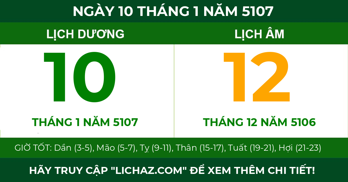 lịch âm ngày 10 tháng 1 năm 5107