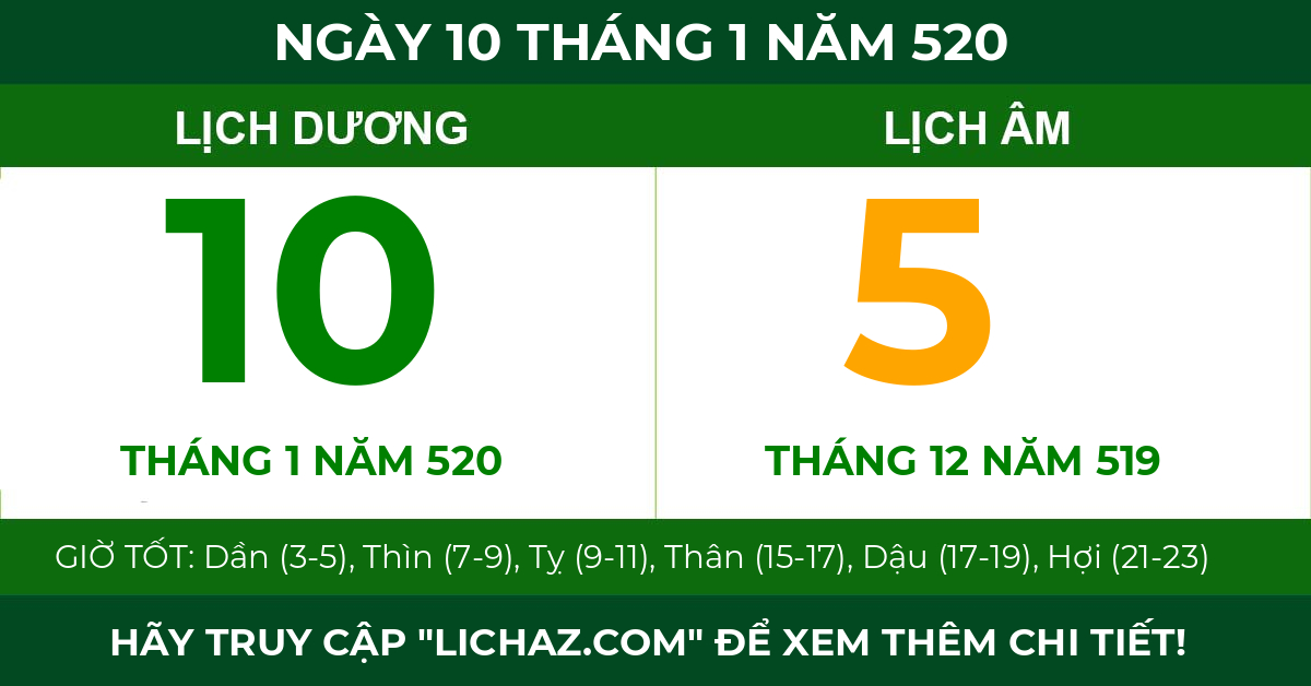 lịch âm ngày 10 tháng 1 năm 520