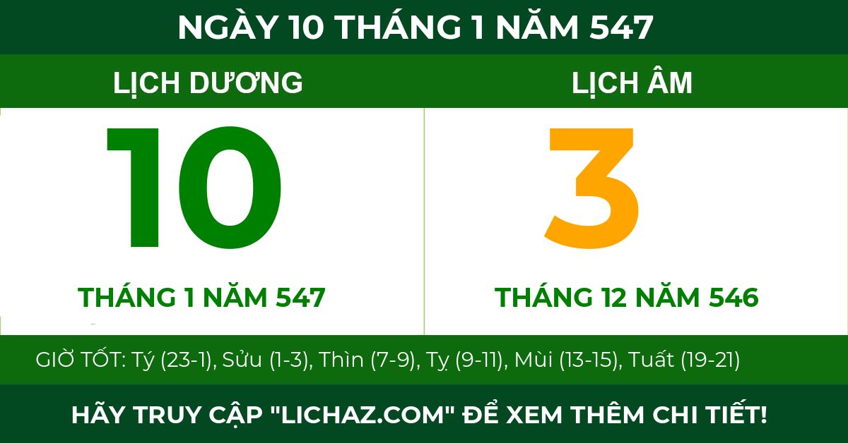 lịch âm ngày 10 tháng 1 năm 547