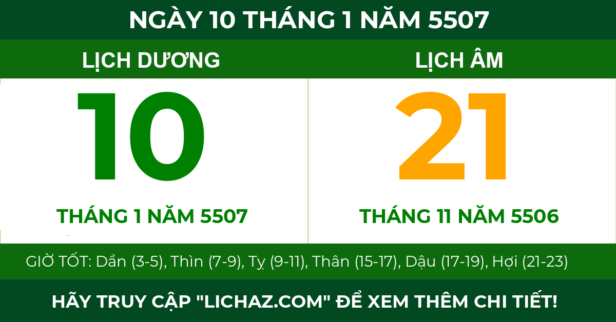 lịch âm ngày 10 tháng 1 năm 5507