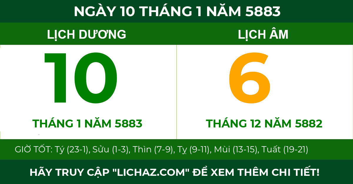 lịch âm ngày 10 tháng 1 năm 5883