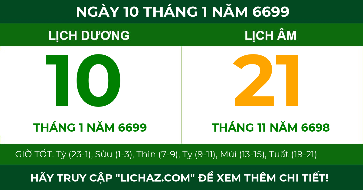 lịch âm ngày 10 tháng 1 năm 6699