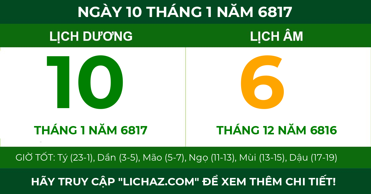lịch âm ngày 10 tháng 1 năm 6817