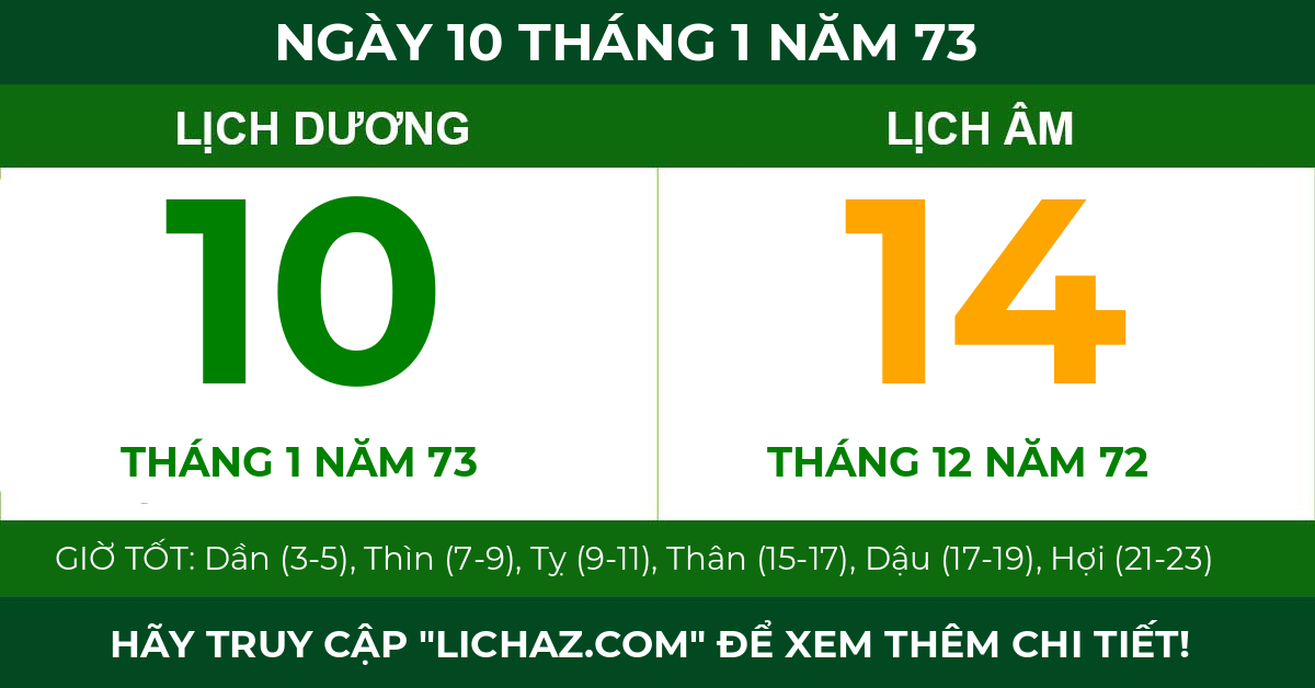 lịch âm ngày 10 tháng 1 năm 73