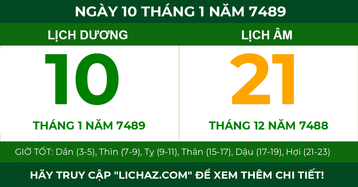 lịch âm ngày 10 tháng 1 năm 7489