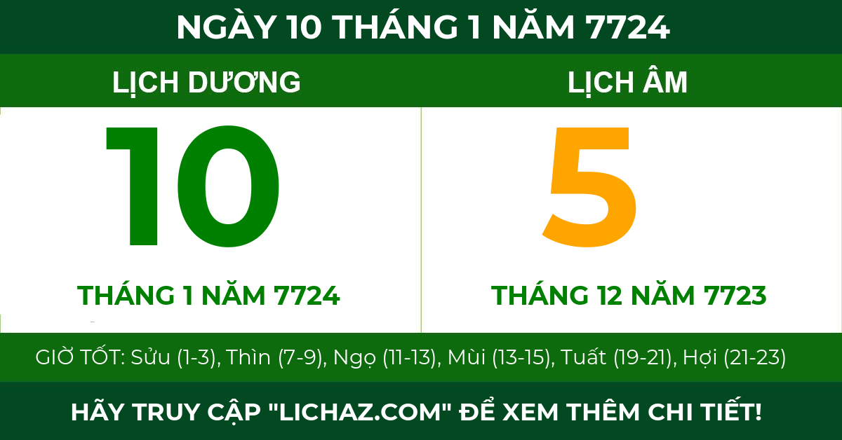lịch âm ngày 10 tháng 1 năm 7724