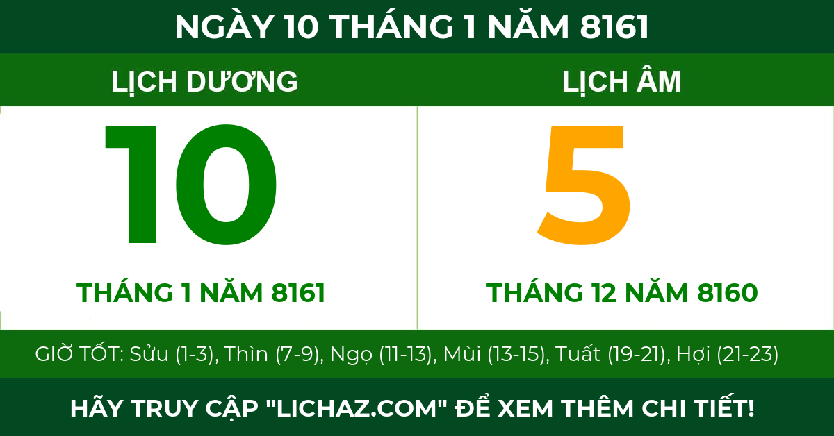 lịch âm ngày 10 tháng 1 năm 8161