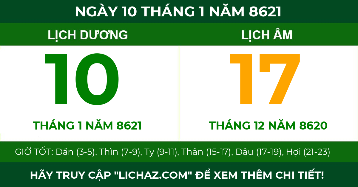 lịch âm ngày 10 tháng 1 năm 8621