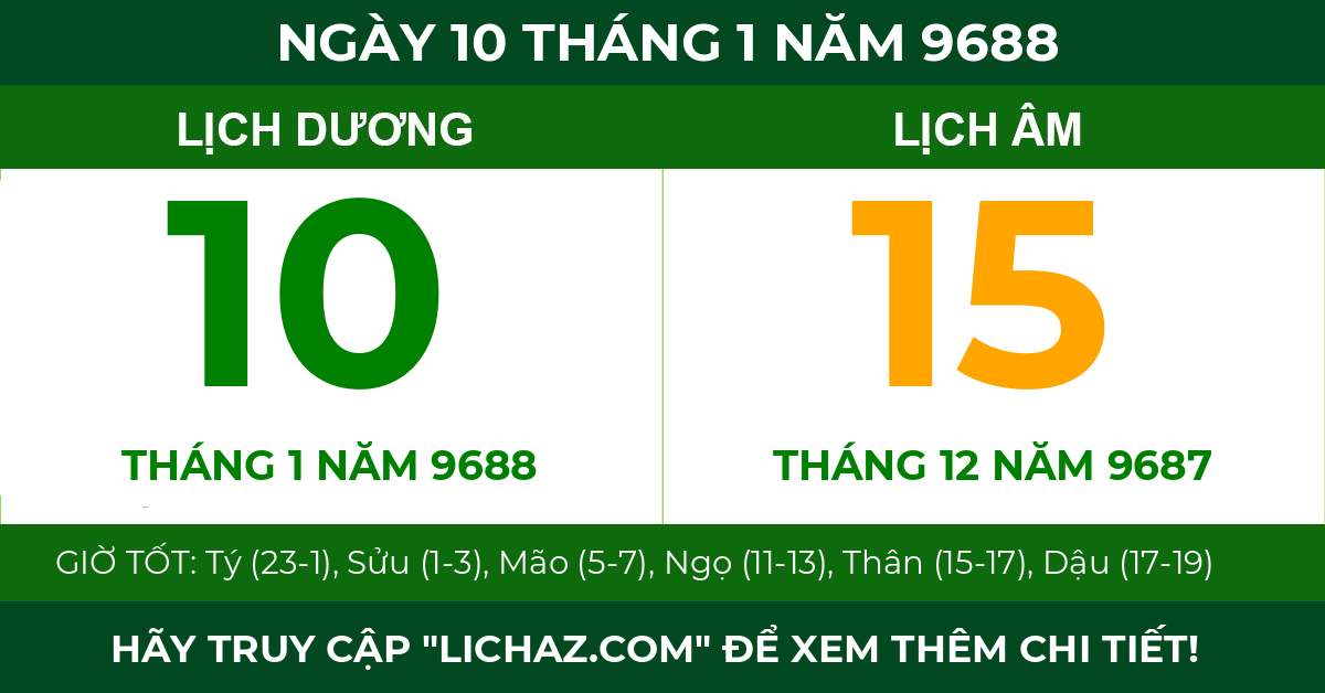 lịch âm ngày 10 tháng 1 năm 9688