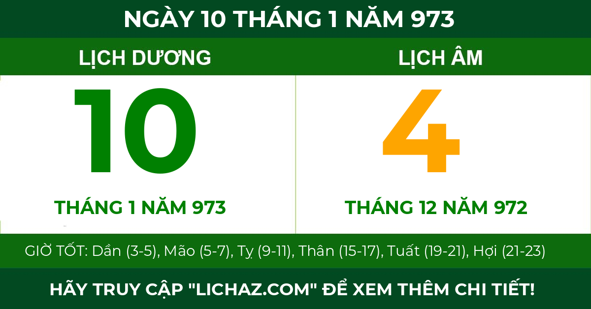 lịch âm ngày 10 tháng 1 năm 973