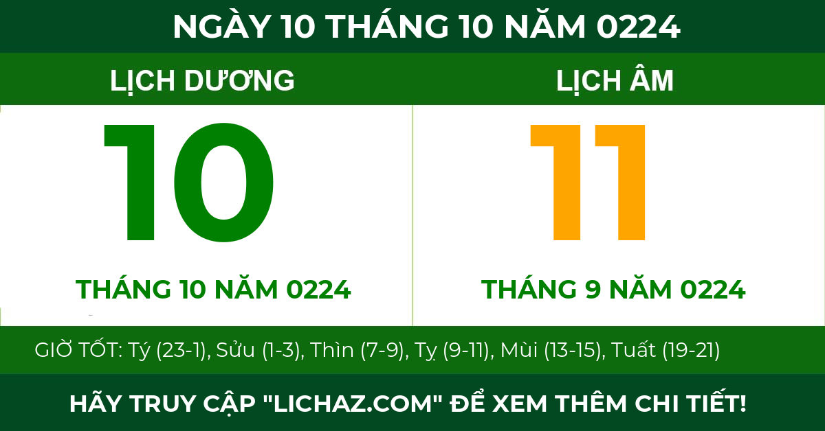 lịch âm ngày 10 tháng 10 năm 0224