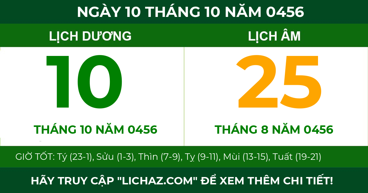 lịch âm ngày 10 tháng 10 năm 0456
