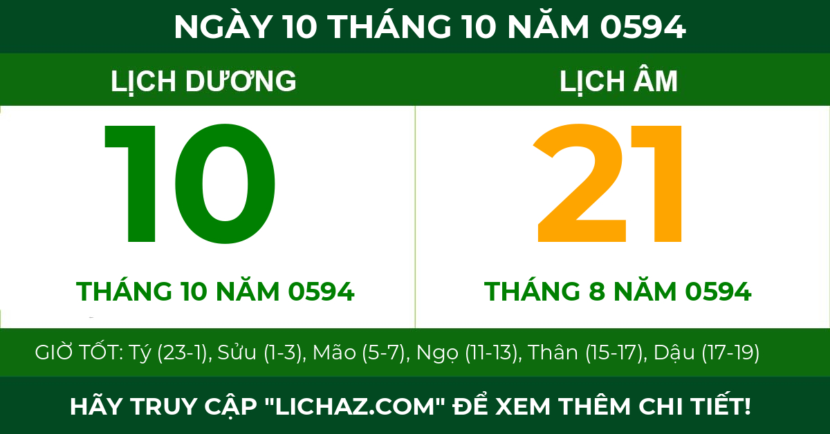 lịch âm ngày 10 tháng 10 năm 0594
