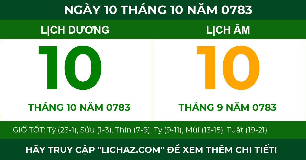 lịch âm ngày 10 tháng 10 năm 0783