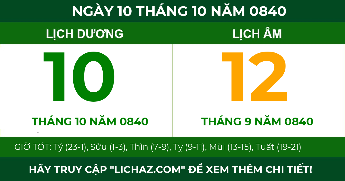 lịch âm ngày 10 tháng 10 năm 0840