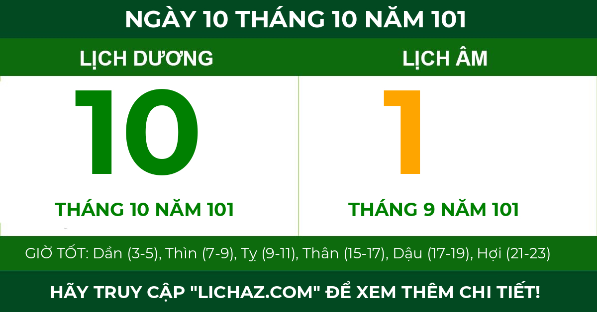 lịch âm ngày 10 tháng 10 năm 101