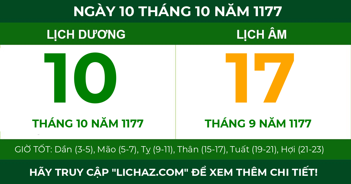 lịch âm ngày 10 tháng 10 năm 1177