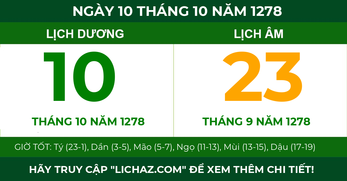 lịch âm ngày 10 tháng 10 năm 1278