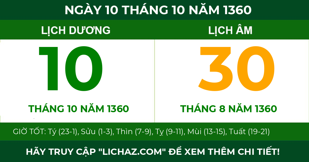 lịch âm ngày 10 tháng 10 năm 1360