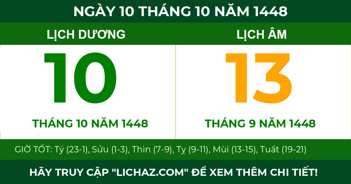 lịch âm ngày 10 tháng 10 năm 1448