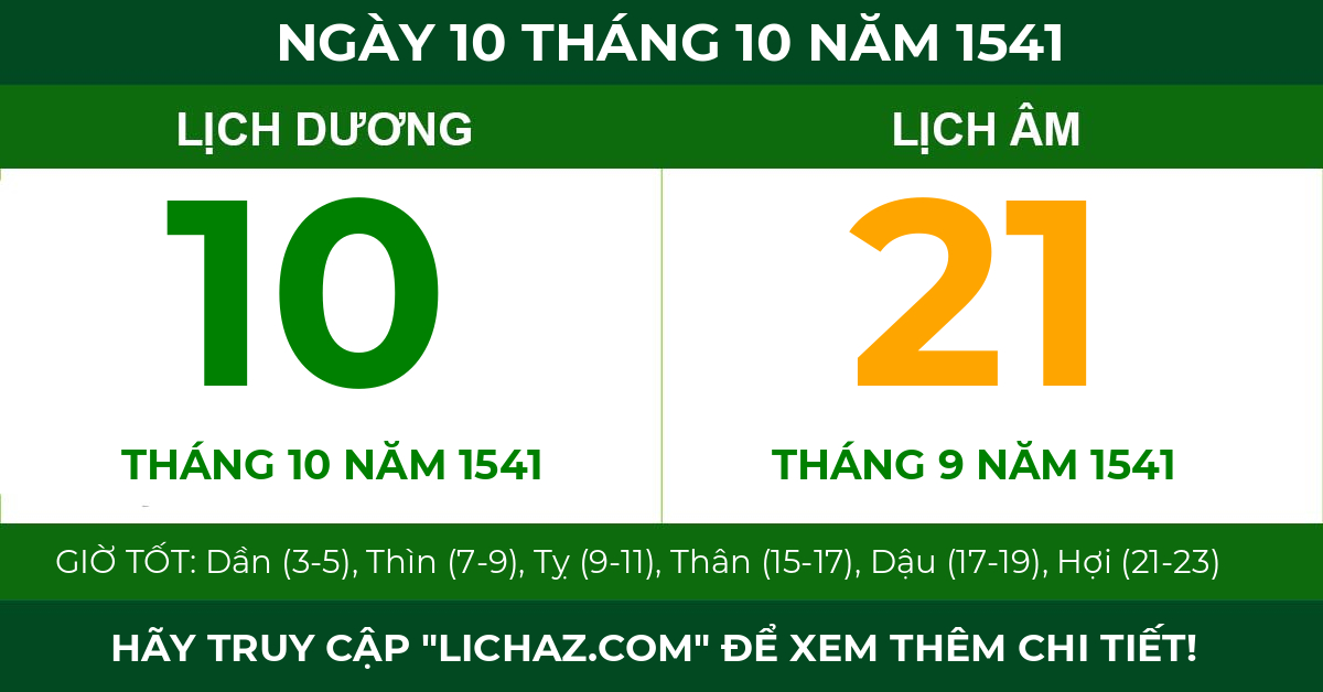 lịch âm ngày 10 tháng 10 năm 1541