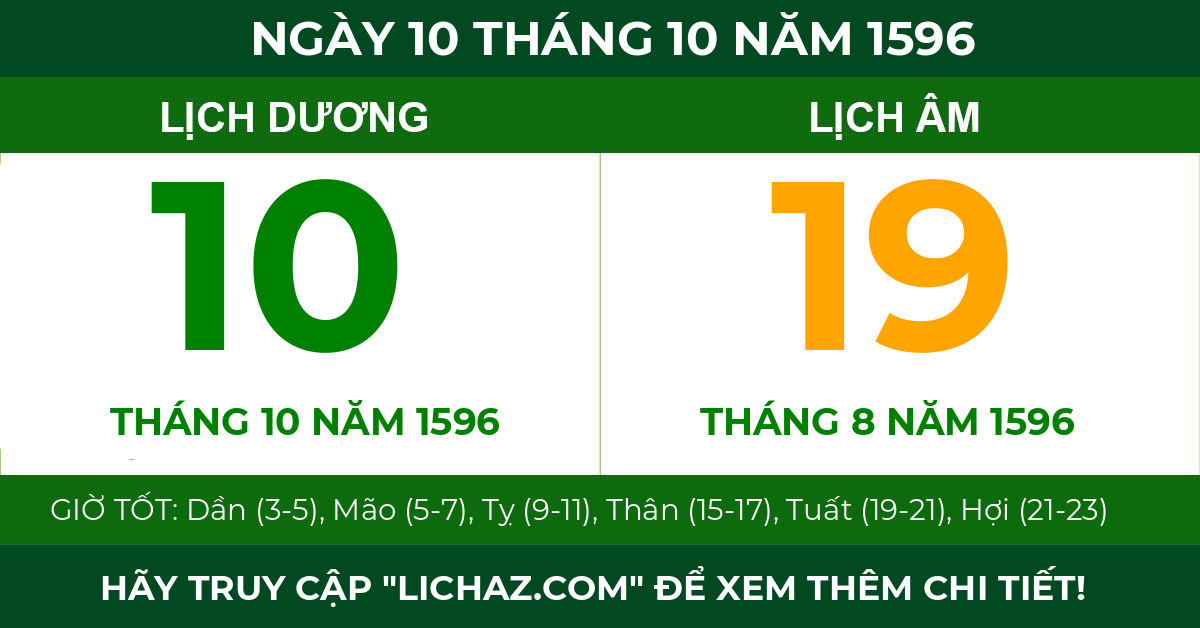 lịch âm ngày 10 tháng 10 năm 1596