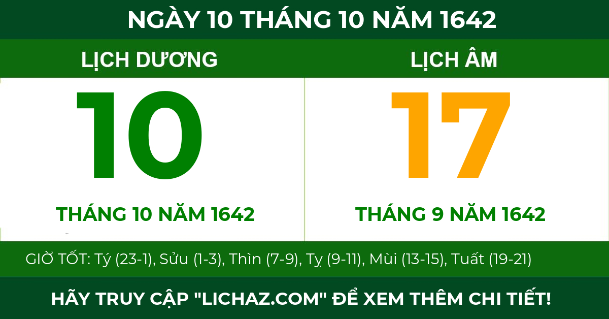 lịch âm ngày 10 tháng 10 năm 1642