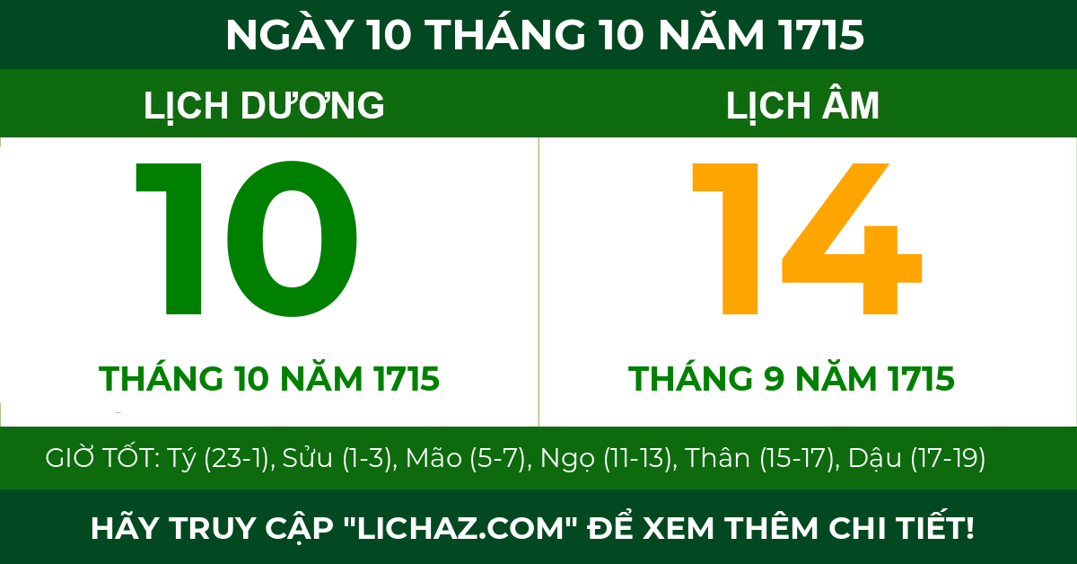 lịch âm ngày 10 tháng 10 năm 1715