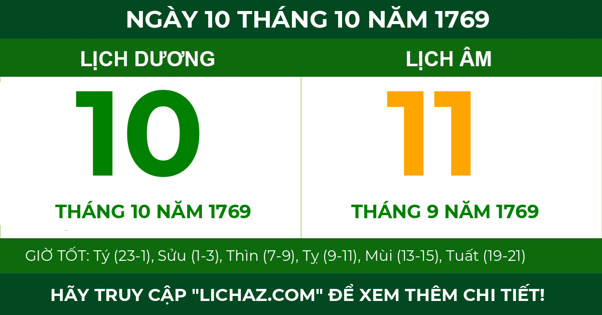 lịch âm ngày 10 tháng 10 năm 1769