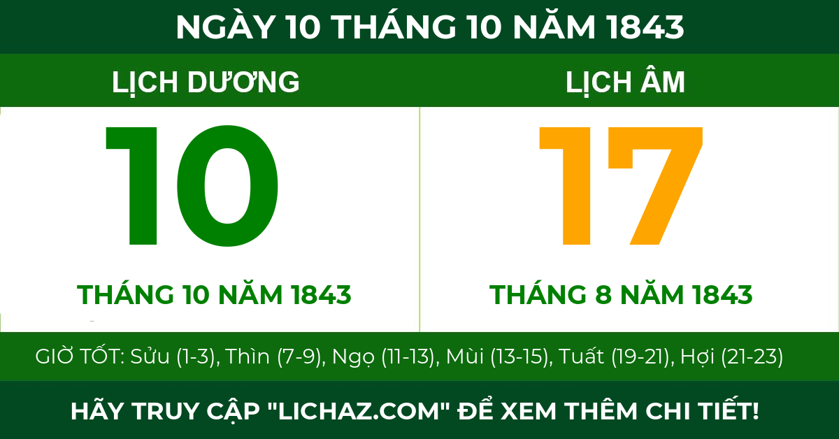 lịch âm ngày 10 tháng 10 năm 1843