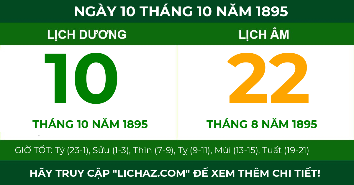 lịch âm ngày 10 tháng 10 năm 1895