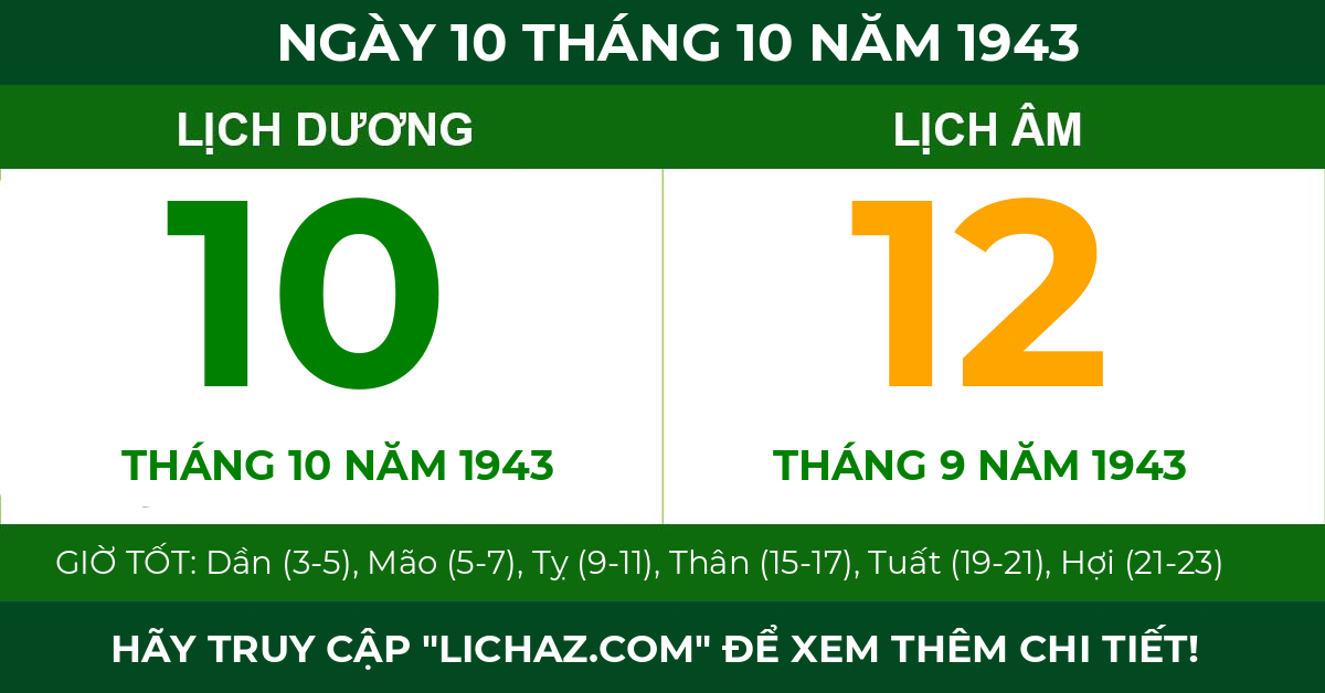 lịch âm ngày 10 tháng 10 năm 1943