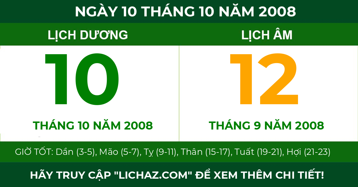 lịch âm ngày 10 tháng 10 năm 2008