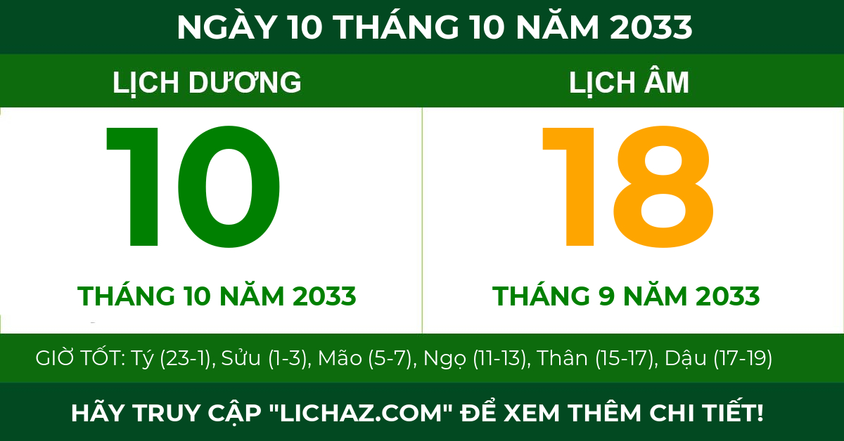 lịch âm ngày 10 tháng 10 năm 2033