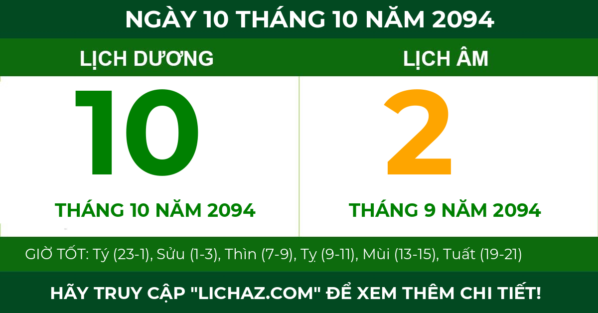 lịch âm ngày 10 tháng 10 năm 2094